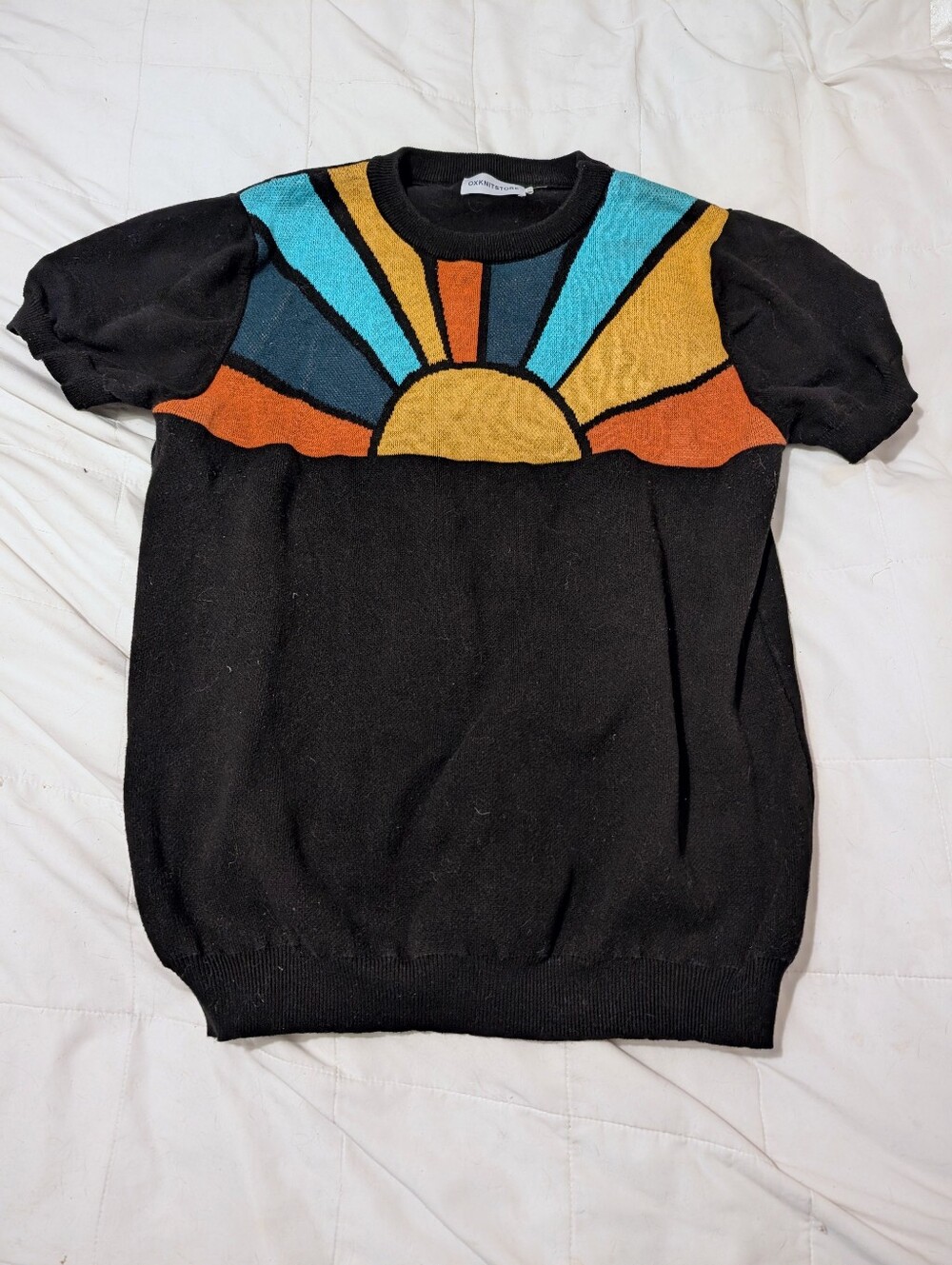 Oxknit Black Retro Sunburst Short Sleeve Sweater